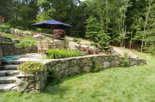 Bolton Landscape Design & Masonry specializing in plantings, sprinkler systems, patios, grills, driveway construction, and grading since 1979.