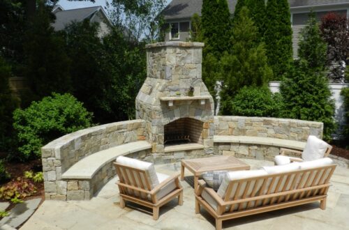 Bolton Landscape Design & Masonry specializing in plantings, sprinkler systems, patios, grills, driveway construction, and grading since 1979.