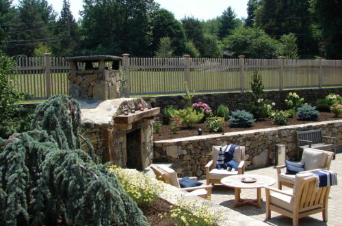 Bolton Landscape Design & Masonry specializing in plantings, sprinkler systems, patios, grills, driveway construction, and grading since 1979.